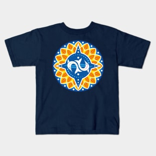 compass and dolphins and sunflowers and sea at summer Kids T-Shirt